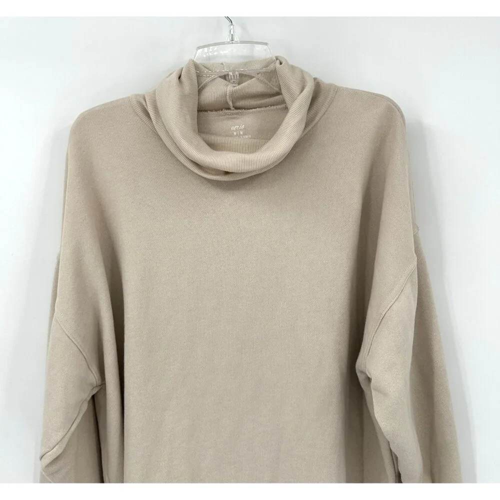 NEW AERIE turtleneck sweater pullover long sleeve sweatshirt beige oversized M - Picture 3 of 9
